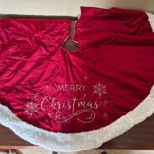 Burgundy Velvet Merry Christmas Tree Skirt